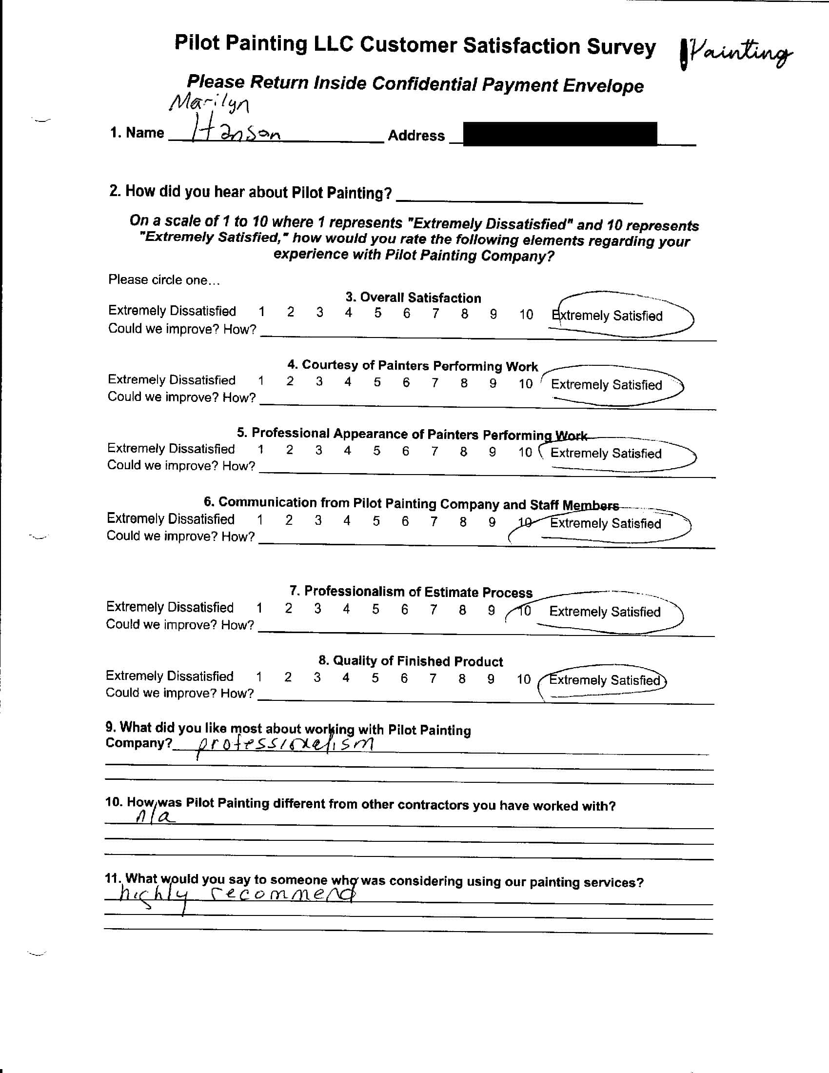 Marilyn Hanson Survey