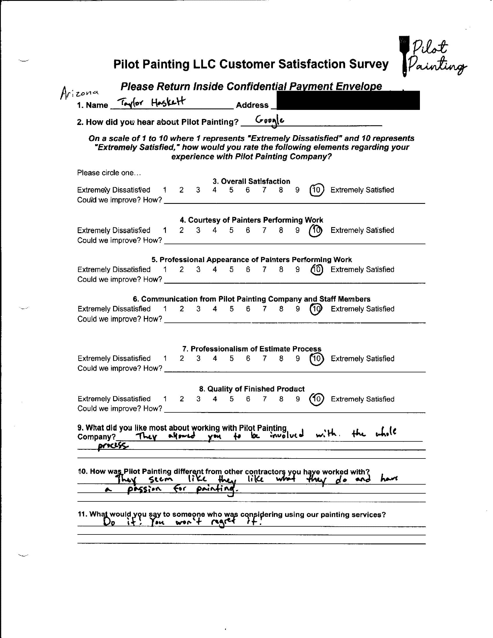 Taylor Haskett Survey